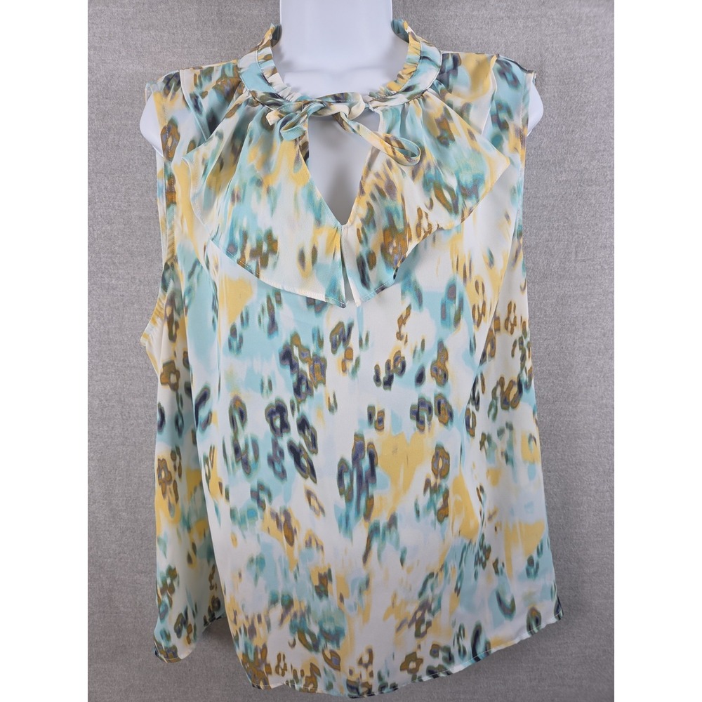Zac & Rachel Womens Sleeveless Top XL Ruffle Tie Neck Flowy Cottagecore Shell